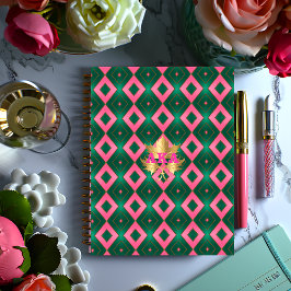 Stijlvol roze en groen monogram Notitieboek