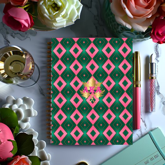 Stijlvol roze en groen monogram Notitieboek