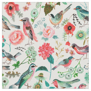 Stijlvol roze en groen patroon Flowers Bird Patter Stof