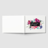 Stijlvol roze en Paarse Waterverf Bloemenboeket Gastenboek (Volledig)