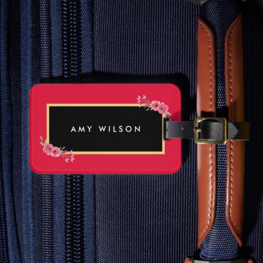 Stijlvol Roze en Waterverf Floral Bagagelabel (Voorkant Insitu 4)