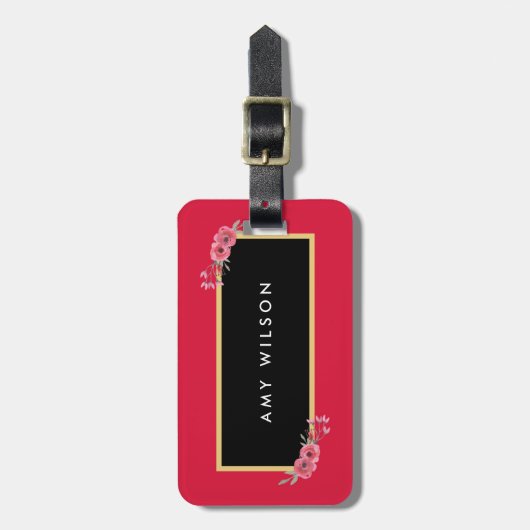 Stijlvol Roze en Waterverf Floral Bagagelabel (Voorkant verticaal)