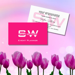 Stijlvol Roze en Witte Modern Eenvoudig met Monogr Visitekaartje