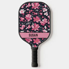 Stijlvol roze en zwart bloemmotief / personalisere pickleball paddle