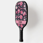Stijlvol roze en zwart bloemmotief / personalisere pickleball paddle (Links)