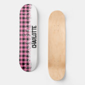 Stijlvol roze en zwart geruit persoonlijk skateboard (Voorkant)