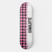Stijlvol roze en zwart geruit persoonlijk skateboard (Voorkant)