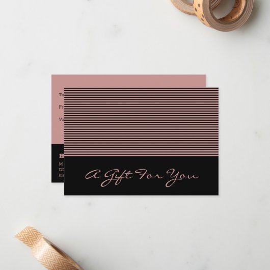 Stijlvol roze en zwart Haarstylist-cadeaubon Notitiekaartje (Voorkant / Achterkant in situ)