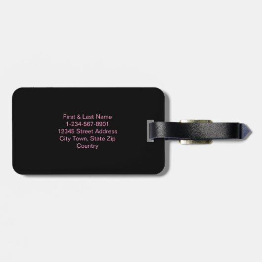 Stijlvol roze en zwart monogram script bagagelabel (Achterkant horizontaal)