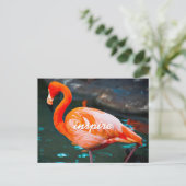 Stijlvol Roze Flamingo Foto Inspire Modern Script Briefkaart (Staand voorkant)