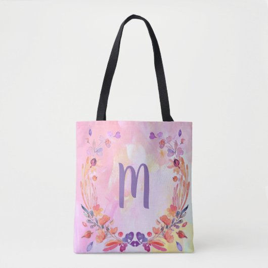 Stijlvol roze Floral Monogram Ontwerp Tote Bag (Voorkant)