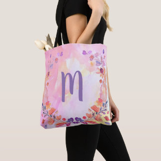 Stijlvol roze Floral Monogram Ontwerp Tote Bag