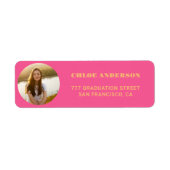 Stijlvol roze foto Afstuderen retouradres Etiket (Voorkant)