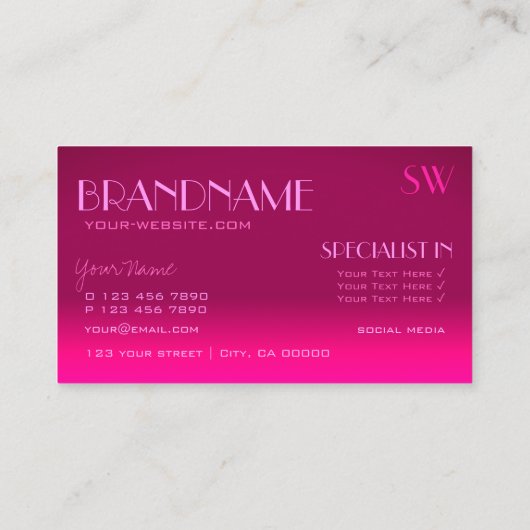 Stijlvol roze gradiënt spiegellettertype Klassiek Visitekaartje (Achterkant)