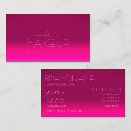 Stijlvol roze gradiënt spiegellettertype Klassiek  Visitekaartje (Voorkant / Achterkant)