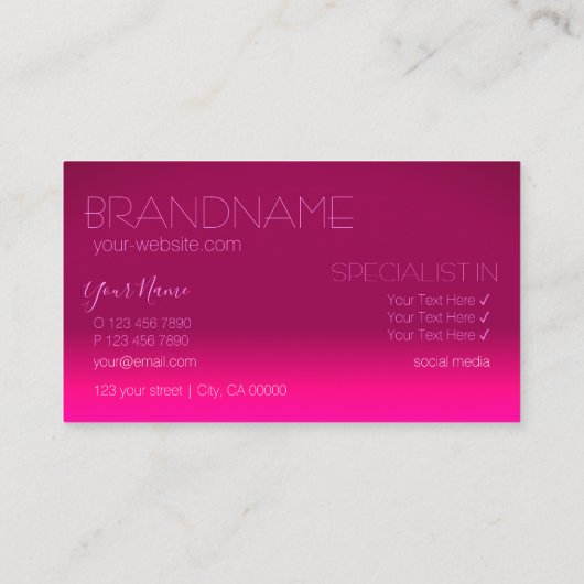 Stijlvol roze gradiënt spiegellettertype Klassiek  Visitekaartje (Achterkant)