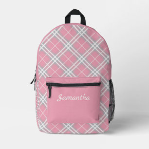 Stijlvol Roze & Grijs Tartan Patroon Gepersonalise Bedrukte Rugzak