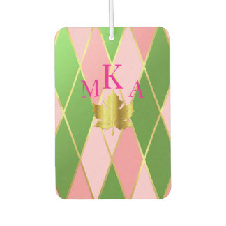 Stijlvol roze & groen Argyle Monogram Luchtverfrisser