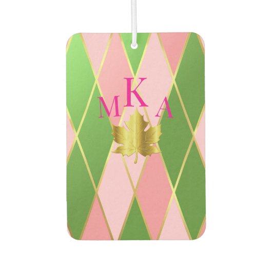 Stijlvol roze & groen Argyle Monogram Luchtverfrisser (Voorkant)