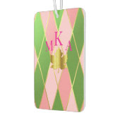 Stijlvol roze & groen Argyle Monogram Luchtverfrisser (Links)