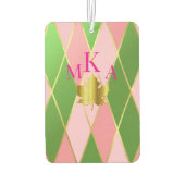 Stijlvol roze & groen Argyle Monogram Luchtverfrisser (Achterkant)