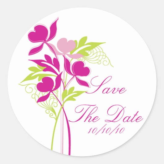 Stijlvol Roze & Groen Boeket Save the Date Seal Ronde Sticker (Voorkant)