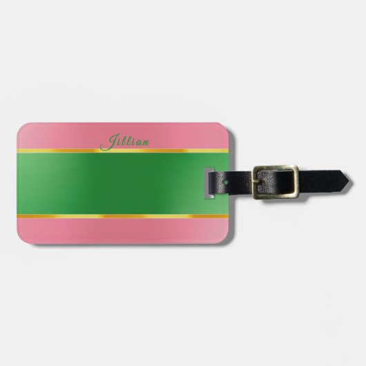 Stijlvol Roze Groen Monogram Preppy Bagagelabel (Voorkant horizontaal)