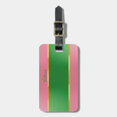 Stijlvol Roze Groen Monogram Preppy Bagagelabel (Voorkant verticaal)