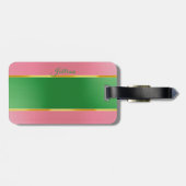 Stijlvol Roze Groen Monogram Preppy Bagagelabel (Achterkant horizontaal)