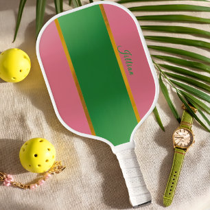 Stijlvol Roze Groen Monogram Preppy Pickleball Paddle
