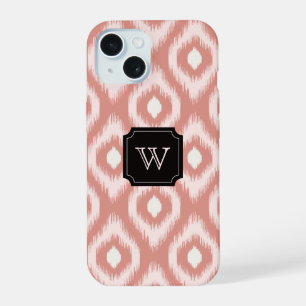 Stijlvol Roze Ivory Diamond Ikat Monogram iPhone 15 Case
