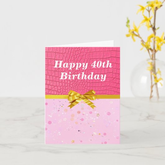 Stijlvol roze leder ziet er uit op de 40ste verjaa kaart (Gele Bloem)