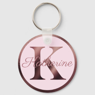 Stijlvol roze Letter K Roos Gold Metallic Monogram Sleutelhanger