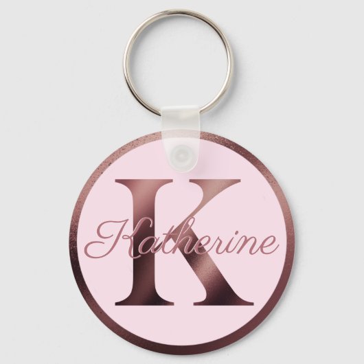 Stijlvol roze Letter K Roos Gold Metallic Monogram Sleutelhanger (Voorkant)