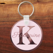 Stijlvol roze Letter K Roos Gold Metallic Monogram Sleutelhanger (Voorkant)