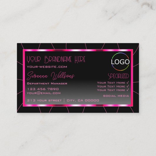 Stijlvol roze Lijst zwarte gradiënt met Logo Visitekaartje (Achterkant)