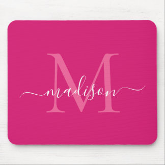 Stijlvol Roze Magenta Wit Monogram Script Modern Muismat
