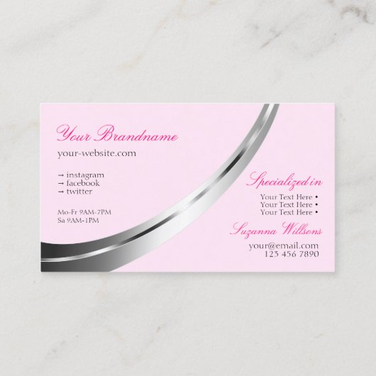 Stijlvol roze met decoratief zilver decor Modern Visitekaartje (Achterkant)