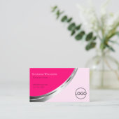 Stijlvol roze met zilver decor en Logo modern Visitekaartje (Staand voorkant)