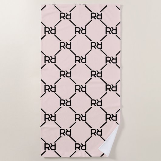 Stijlvol Roze Modern Script Girly Monogram Initiaa Strandlaken (Voorkant)