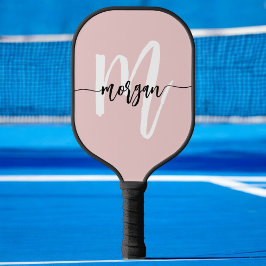 Stijlvol Roze Modern Script Girly Monogram Naam Pickleball Paddle