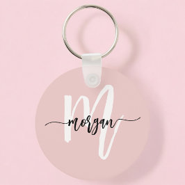 Stijlvol Roze Modern Script Girly Monogram Naam Sleutelhanger