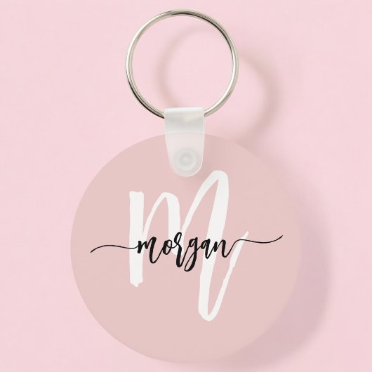 Stijlvol Roze Modern Script Girly Monogram Naam Sleutelhanger