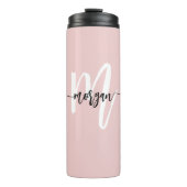 Stijlvol Roze Modern Script Girly Monogram Naam Thermosbeker (Voorkant)