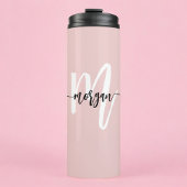Stijlvol Roze Modern Script Girly Monogram Naam Thermosbeker