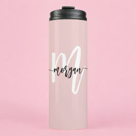 Stijlvol Roze Modern Script Girly Monogram Naam Thermosbeker