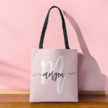 Stijlvol Roze Modern Script Girly Monogram Naam Tote Bag<br><div class="desc">De stijlvolle Pink Modern Script Girly Monogram Name Canvas tas is de perfecte mix van mode en functie. Met een zacht roze achtergrond en een gepersonaliseerd monogram in een modern lettertype, voegt deze canvas tas een chique, gepersonaliseerde toets toe aan uw dagelijkse stijl. Gemaakt van duurzame, hoogwaardige materialen, het is...</div>