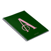 Stijlvol roze Monogram Initiaal op donkergroen Notitieboek (Rechterzijde)