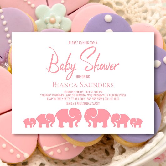 Stijlvol roze olifanten Baby shower Kaart