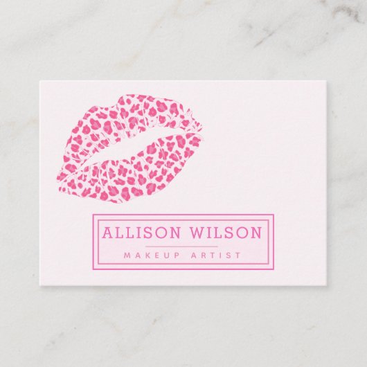 Stijlvol roze op roze luipaard afdrukken | Makeup  Visitekaartje (Voorkant)